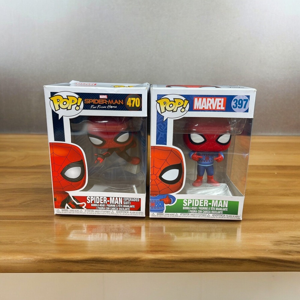 Lot Of 2 Funko Pop! Marvel Spider-Man Vinyl Figures #397 & #470 Bobble Heads